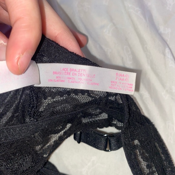 Victoria Secret Love Pink Black Bralette size Small (AA-C) - Picture 7 of 7